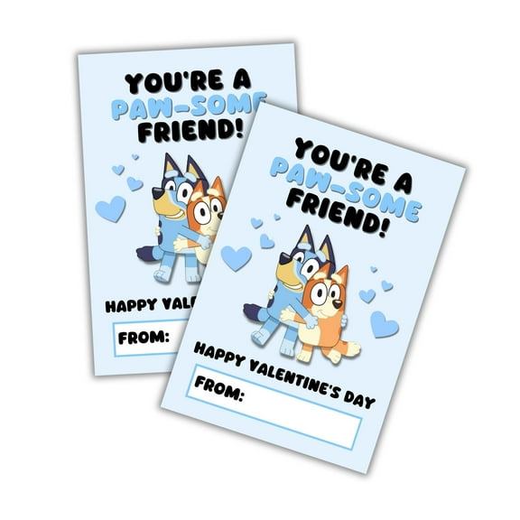 Lashicorn Cartoon Dog Blue Valentines Day Postcards 30 Pack 4x6 Bluey Anime Red Dog Bingo Muffin Stripe Uncle for Class for School Box