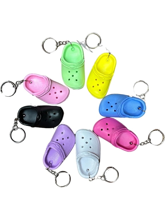 Croc Keychain with Holes for Gibbitz 8 Pack Bulk Shoe Mini Charm Accessory Mini Croc Party Favor Gag Gift White Green Blue Yellow