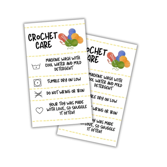 Lashicorn Crochet Care Instruction Cards 50pk 2x3.5 RAOK Random Acts of Kindness Tags Yarn Plush Doll Scarf Dont Choke People Loaf Pattern DIY Crafters Knitting