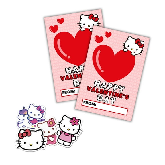 Lashicorn Cute Kitty Valentines Day Class Cards & Stickers Pack 30 Cards 4x6 Postcards & 30 Mixed Design Stickers for Kids School Hello Girls Japanese Cat Vday Box
