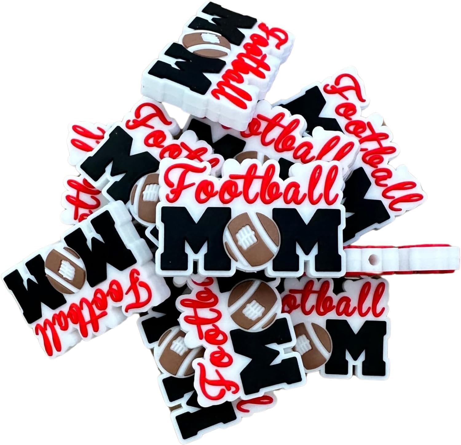 12 Pack Football Mom Silicone Focal Beads - 1.5" Sports Charms For Bracelets, Keychains, Pens, DIY Crafts 4 thumbnail image