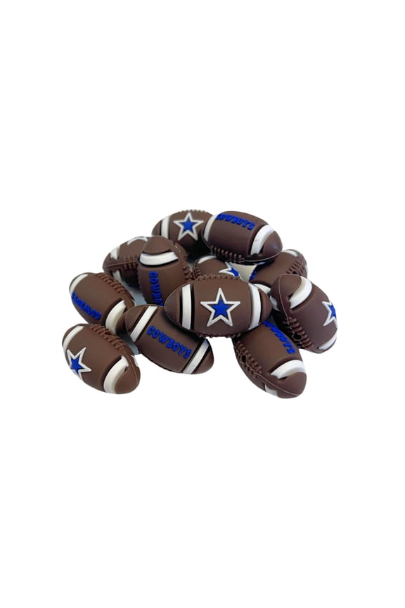 Football Shaped Logo Focal Beads 12 pk 1.16 Silicone for Freshie Hangers Beadable Pens Keychains Charms Sports Ball