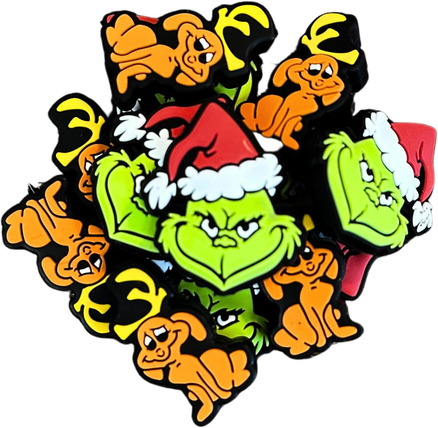 Lashicorn Grinch Silicone Focal Beads 12 Mixed Pack Max and Mean One for Freshie Hanger Christmas Cardstock Rounds Beadable Makeup Brushes Charms Holiday Beaded Pens Dog Green