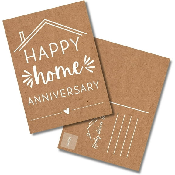 Lashicorn Happy Home Anniversary Postcards for Realtors 25 pk 4 x 6 inches Client Mailing Cards on Kraft background Neighbor One Year Real Estate Agent Send to Clients Notecard