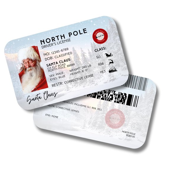 Lashicorn Santa Claus Drivers License Elf Accessories 5 Pack 2 x 3.5 Plastic Matches Santa Clause License Drops on Christmas Fireplace Doll Winking