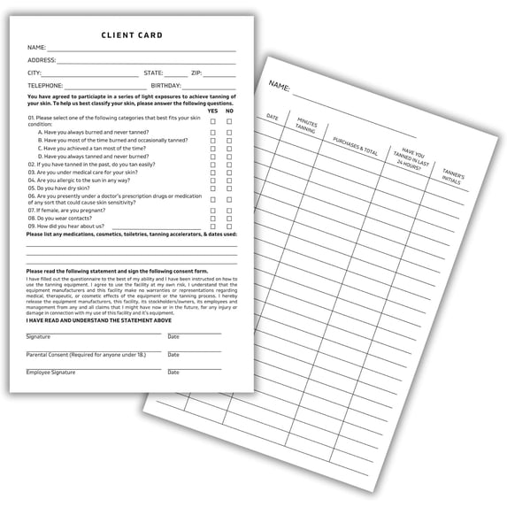 Client Point Card Lashicorn Tanning Client Information Card for Clients 100 pk 5.5 x 8.5 ...