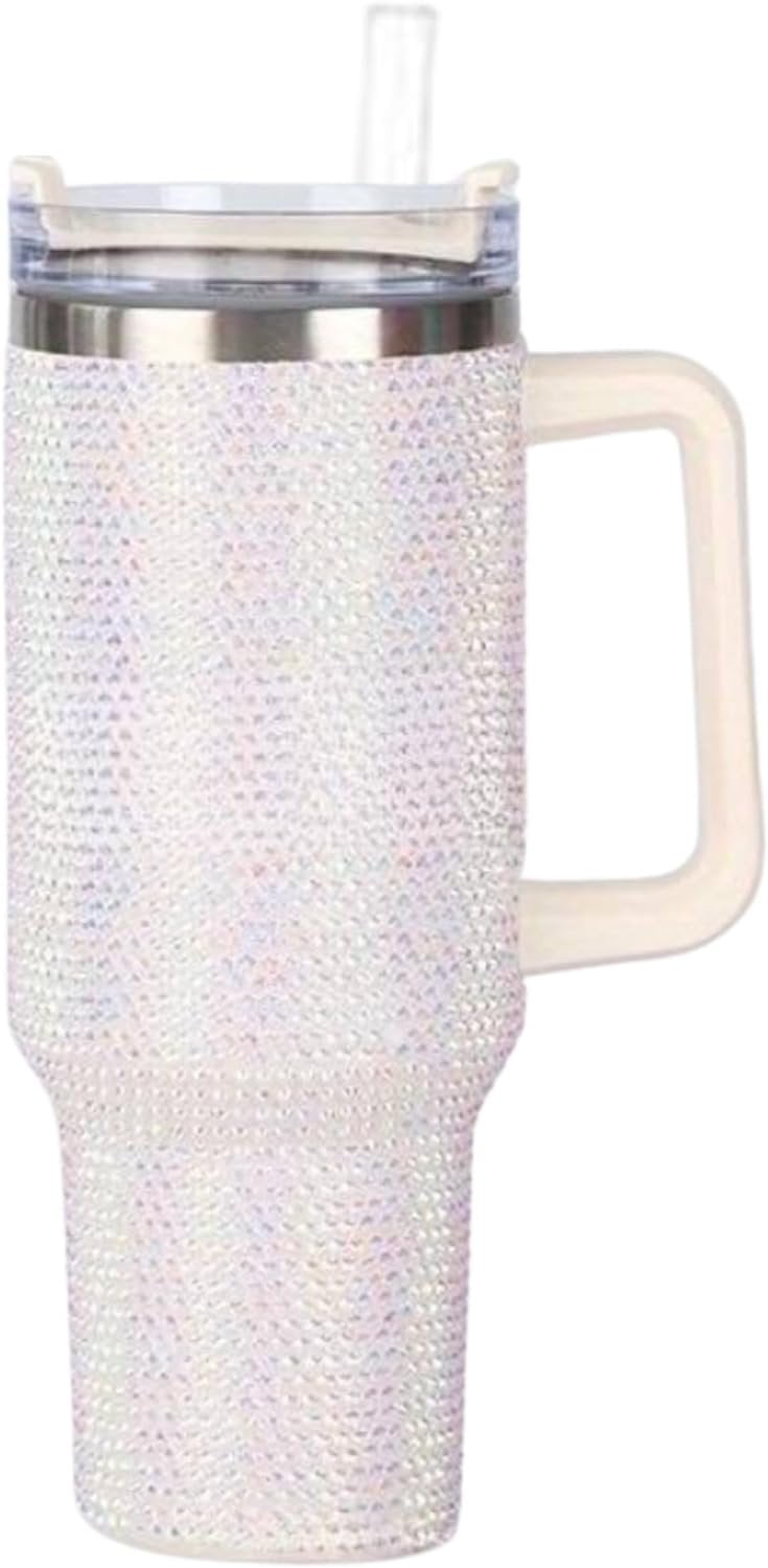Lashicorn White Rhinestone 40 oz. Tumbler with Handle and Straw Lid ...