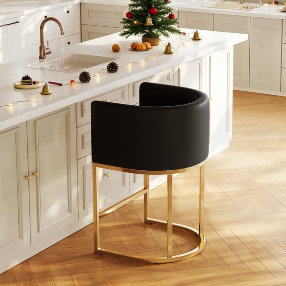 Lasigeli Bar Stools 26"Counter Height Bar Stools,Metal Gold Frames,Black Leather for Kitchen Island
