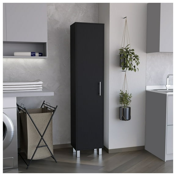 Laska 70" Tall Storage Cabinet Broom Closet with Broom Hangers,and Four Shelves Black