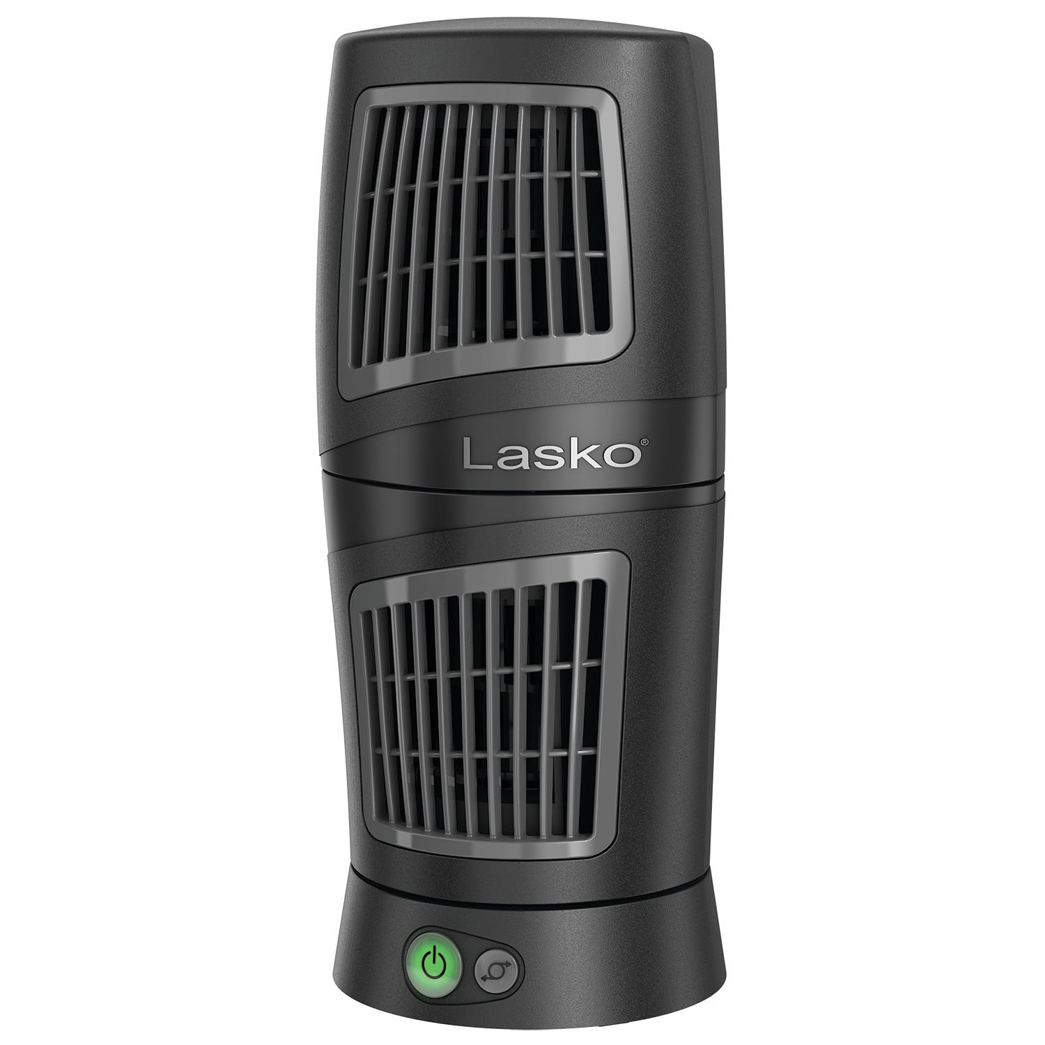 Compact Black Oscillating Tower Fan with Pivoting Top