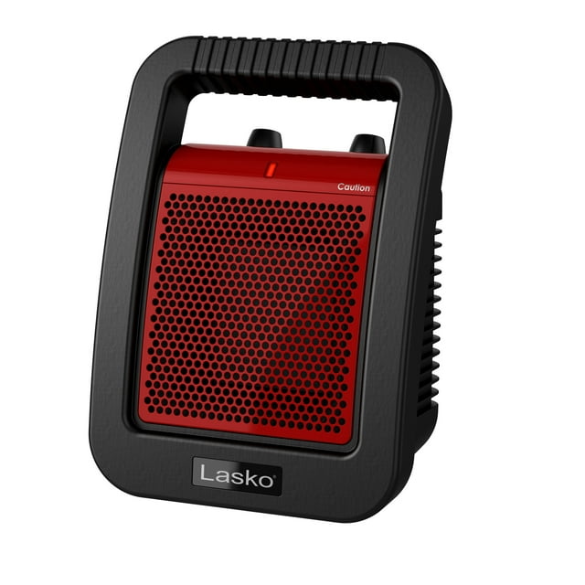 Lasko 12" Utility Ceramic Heater with Adjustable Thermostat, Black/Red, CU12110, New
