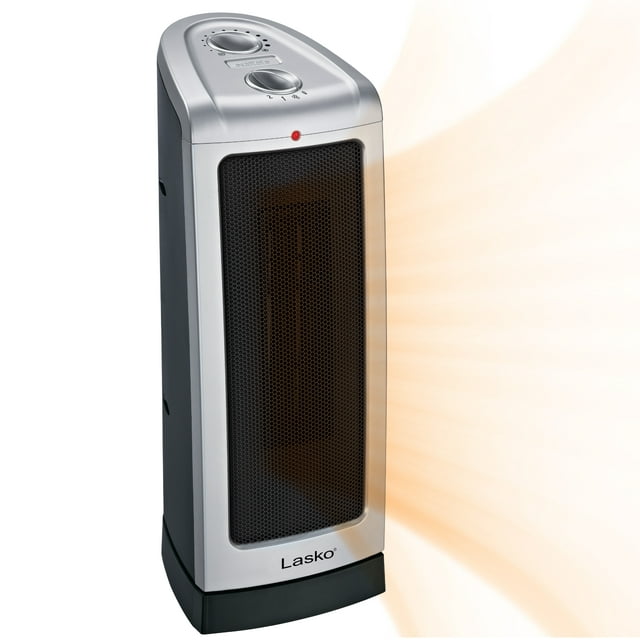 Lasko 16" 1500W Oscillating Ceramic Tower Space Heater with Thermostat, Silver, 5307, New