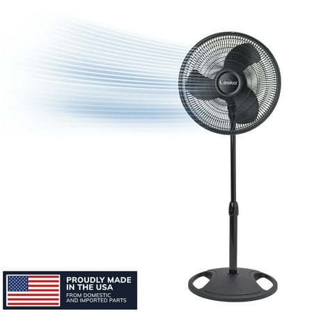 Lasko 16” 3-Speed Adjustable Oscillating Pedestal Fan, Black, S16500 New