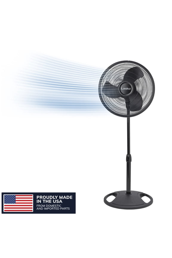 16" Oscillating Pedestal Fan with Adjustable Height and Tilt-Back Head for Whole Room Cooling, Black, S16500