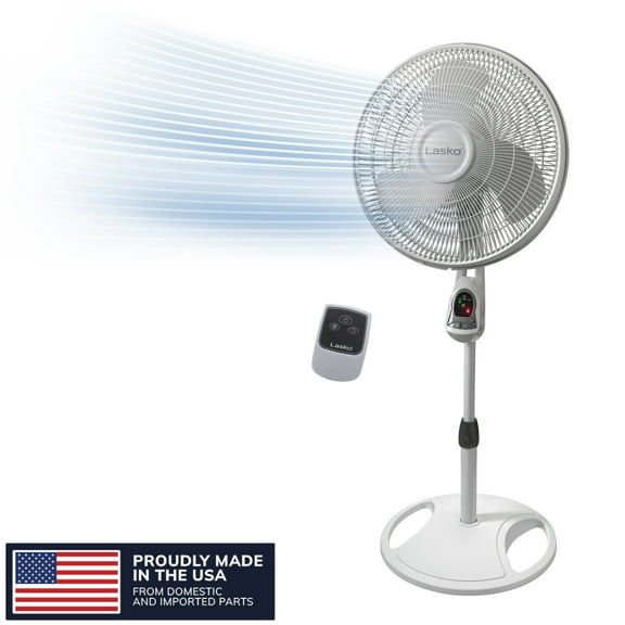 Lasko 16" 3-Speed Oscillating Remote Controlled Adjustable Pedestal Fan, White, 1646