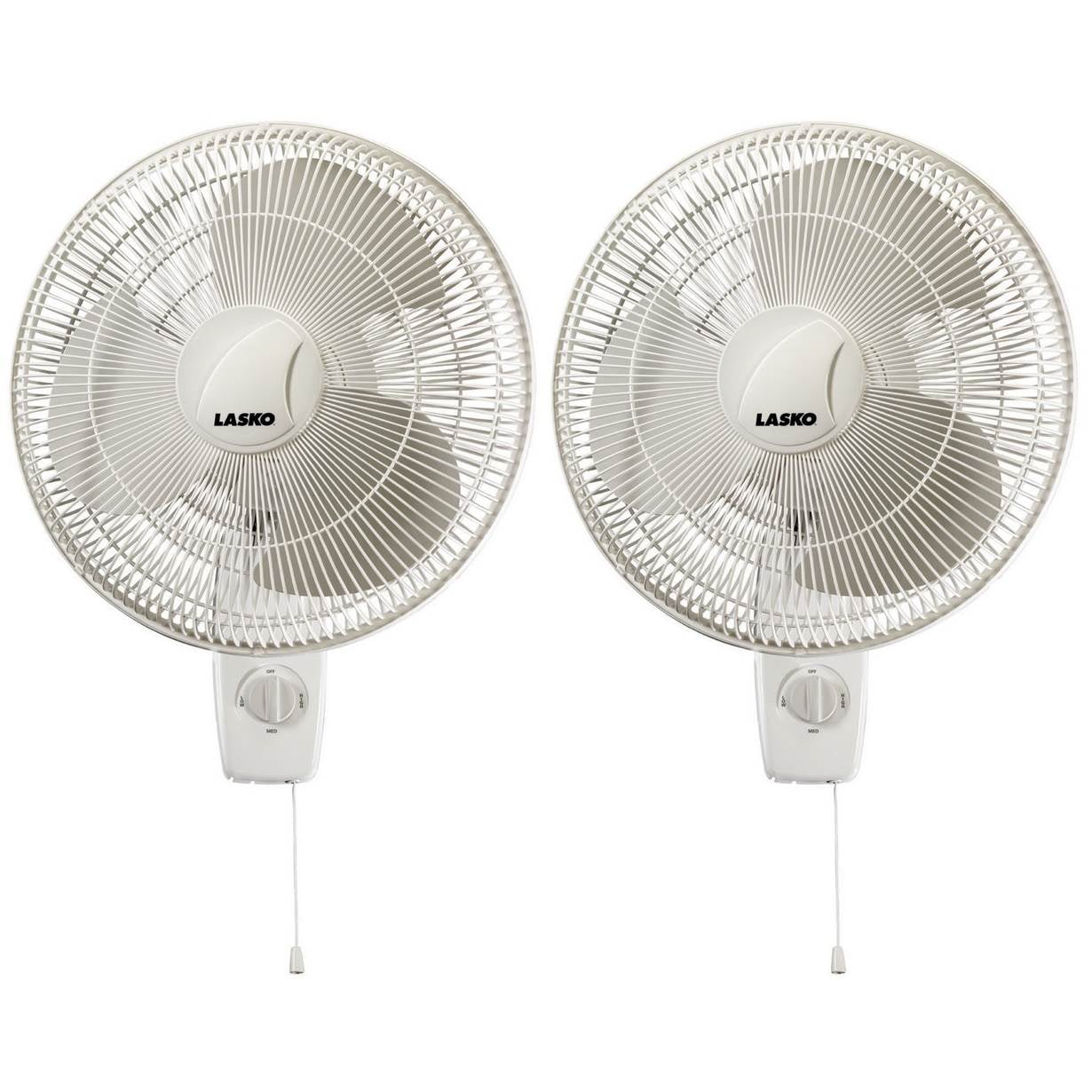 Lasko 16 Inch Oscillating 3 Speed 3 Blade Pull Cord Wall Mount Fan (2