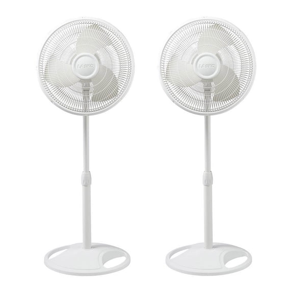 Lasko 16 Inch Oscillating Adjustable Tilting Pedestal Stand Fan, White (2 Pack)