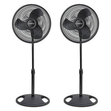 Lasko 16" Oscillating 3 Speed Adjustable Pedestal Stand Fan, Black (2 Pack)