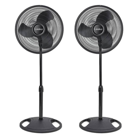 Lasko 16" Oscillating 3 Speed Adjustable Pedestal Stand Fan, Black (2 Pack)