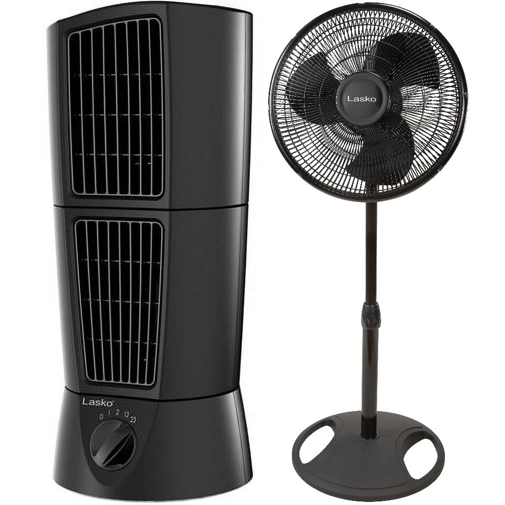 Lasko 16" Pedestal Fan With Desktop Tower MultiDirectional Fan Bundle