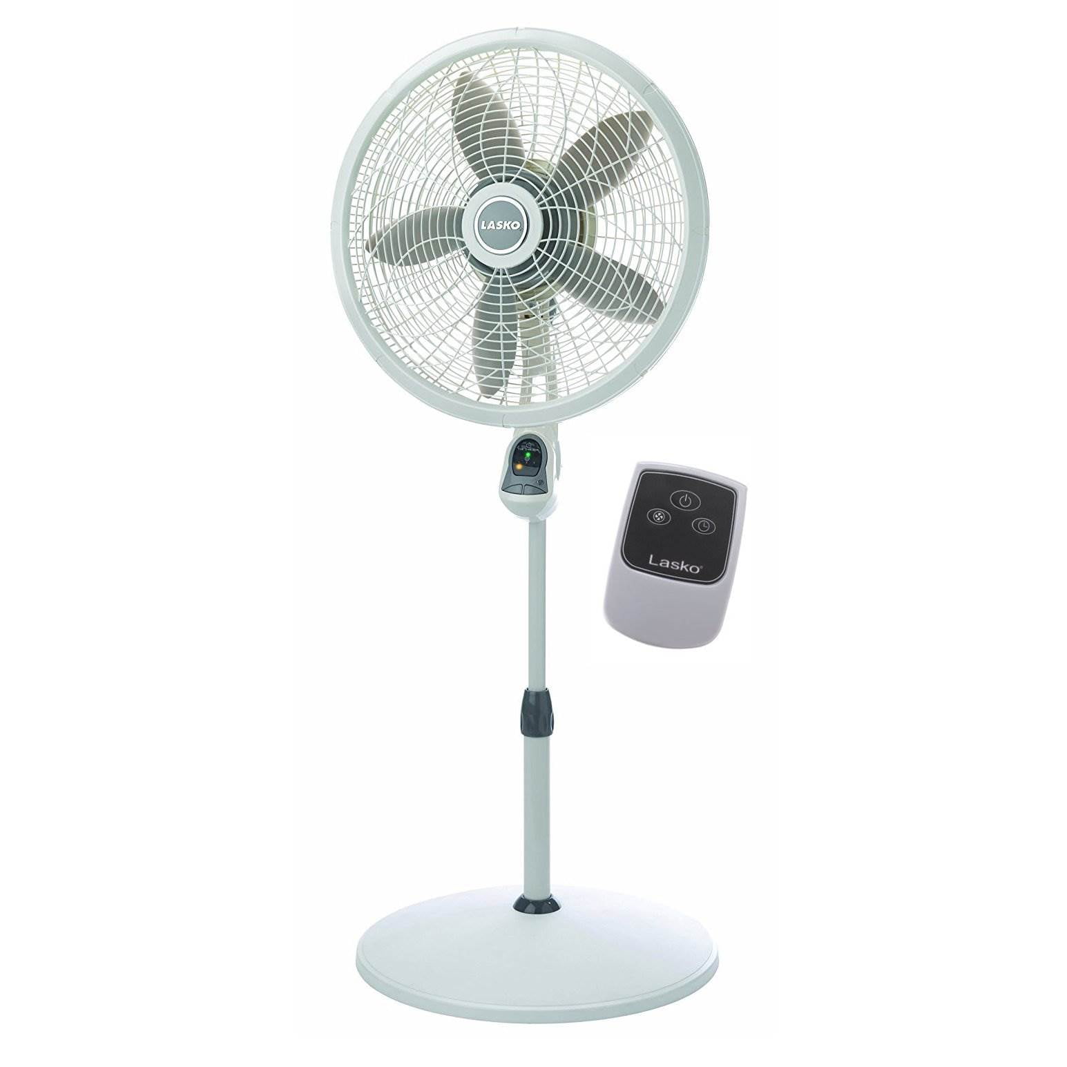 Lasko 18-Inch White Adjustable Oscillating Pedestal Fan with Remote