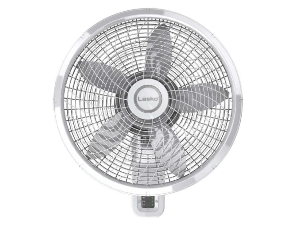 Lasko 18" 3-Speed Oscillating Remote Controlled Wall Mount Fan, White, M18950