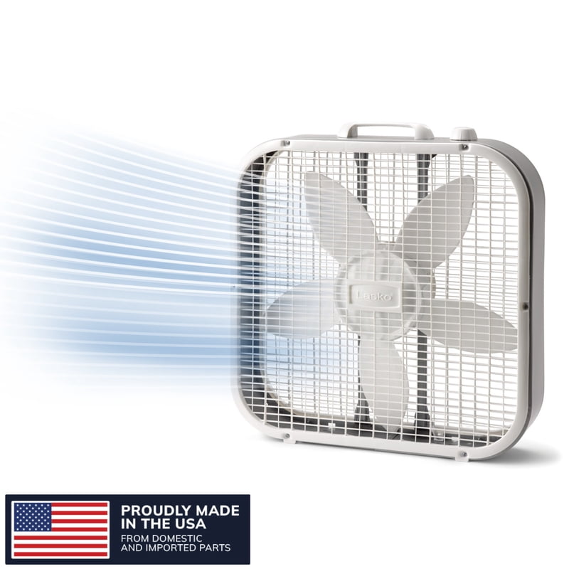 Lasko 20" Classic Box Fan with Weather-Resistant Motor, Portable Cooling Floor or Window Fan, 3 Speeds, White, B20200