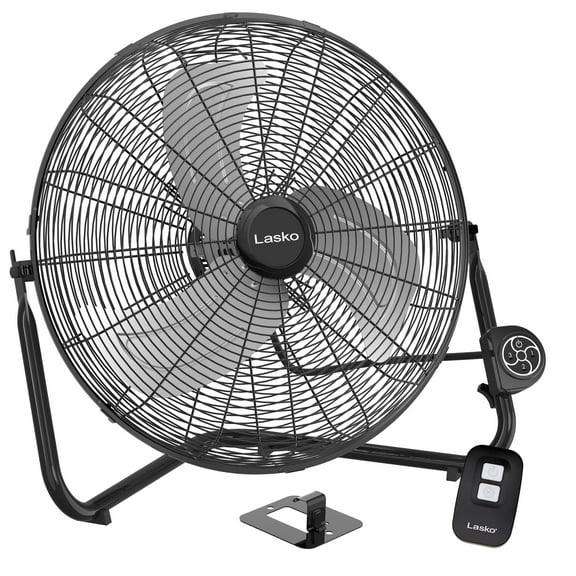 Lasko 20" High Velocity Floor Fan, Wall Mount Option and Remote, Black, H20660