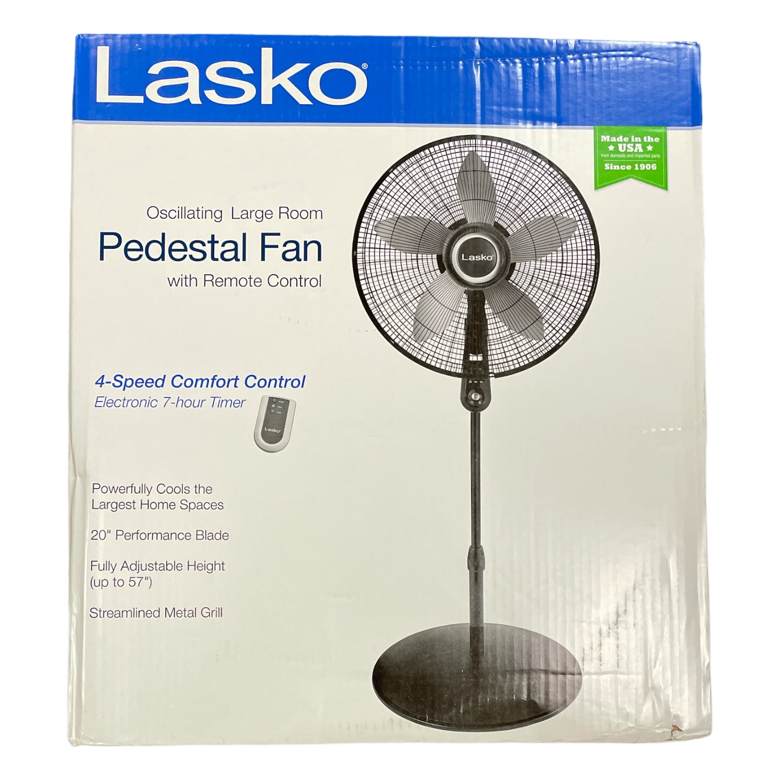 Lasko 20 Oscillating Pedestal Fan, 4 Speed Remote Control, 57 Tall  (Black) - Walmart.com