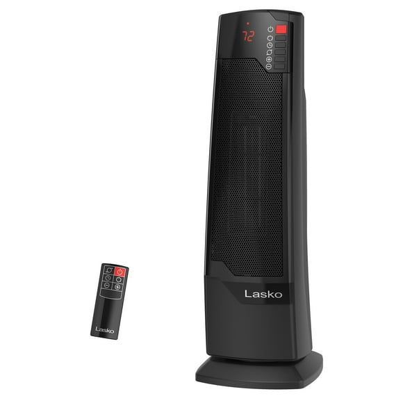 Lasko 22" 1500W Oscillating Electric Ceramic Tower Space Heater with Remote, Black, CT22835