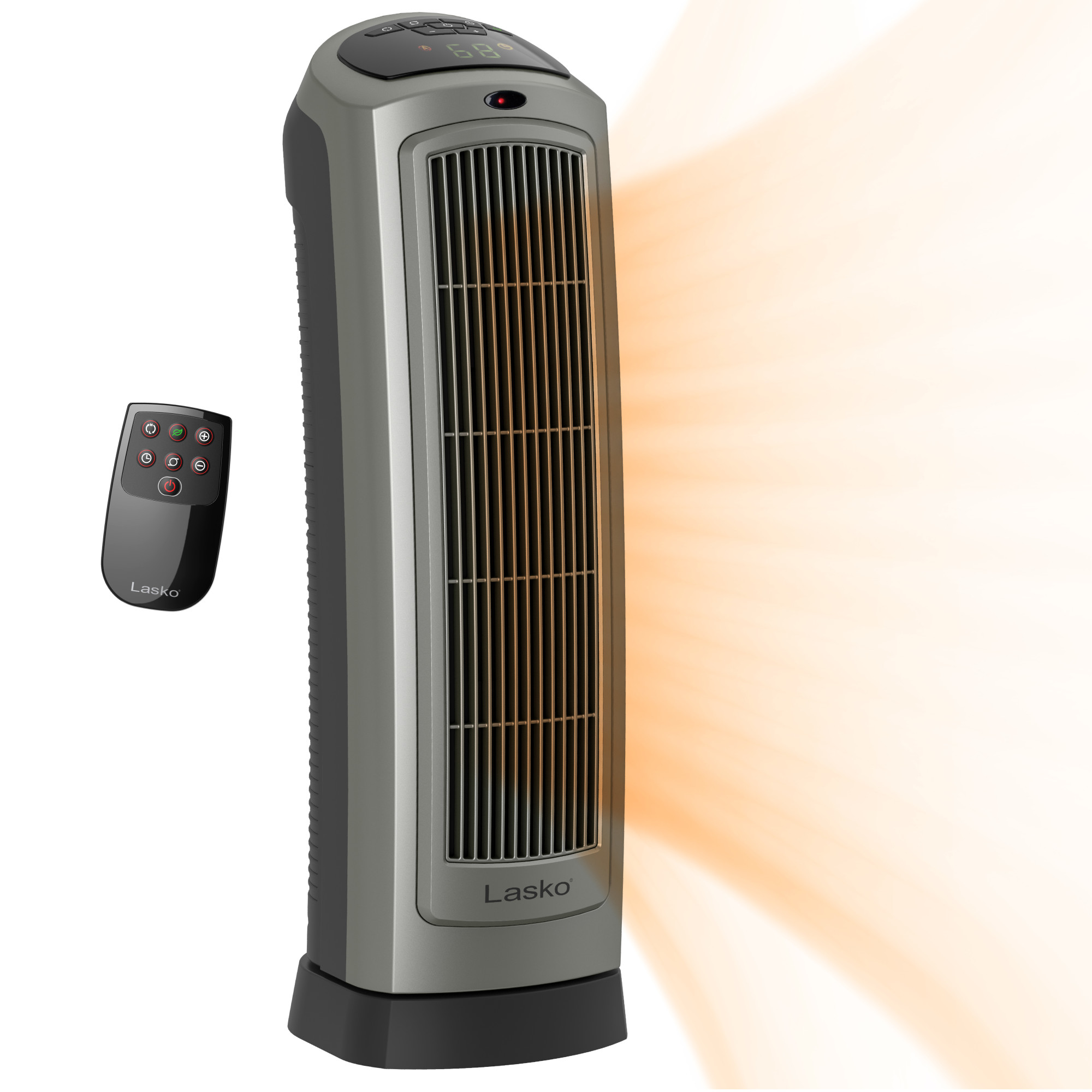 Lasko 22.2" 1500W Oscillating Ceramic Electric Tower Space Heater with Remote, Gray, 5538, New - image 1 of 13