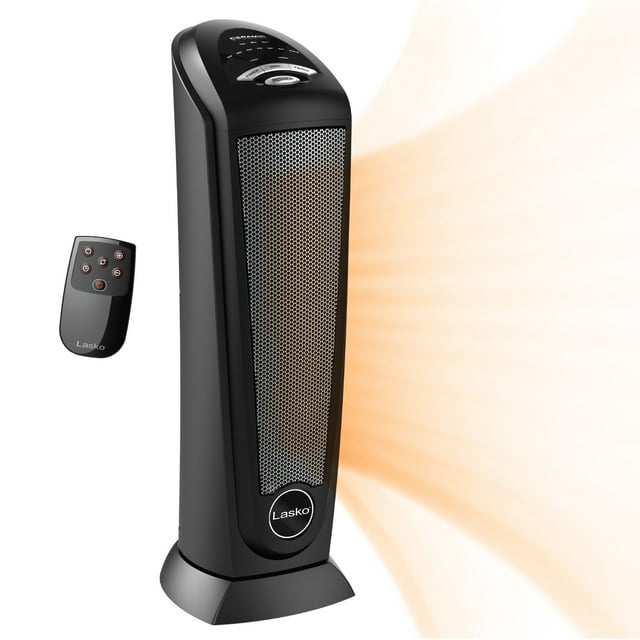 Lasko 22.5" 1500W Oscillating Ceramic Tower Space Heater with Remote, Black, CT22410, New