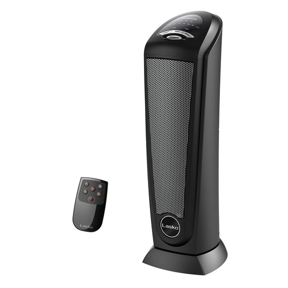 Lasko 23" 1500W Oscillating Ceramic Tower Space Heater with Remote, Black, CT22410