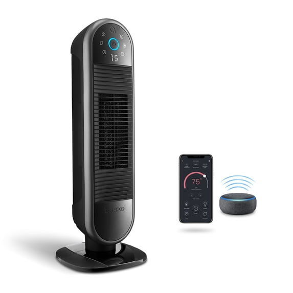 Lasko 22" Smart Tower Heater Powered by Aria, WiFi, Works with Alexa, Google, Black, AR122