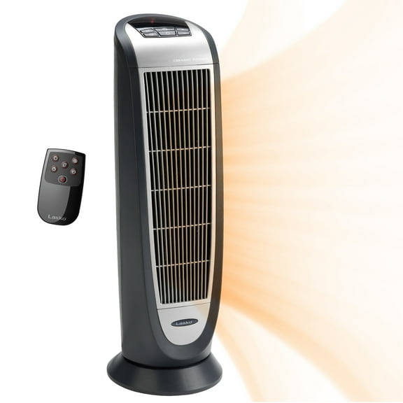 Lasko 23" 1500W Electric Oscillating Ceramic Tower Space Heater, Black/Silver, 5160, New