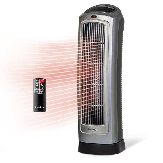 Lasko 23" 1500W Oscillating Ceramic Space Heater with Timer, Remote, Silver, 755320