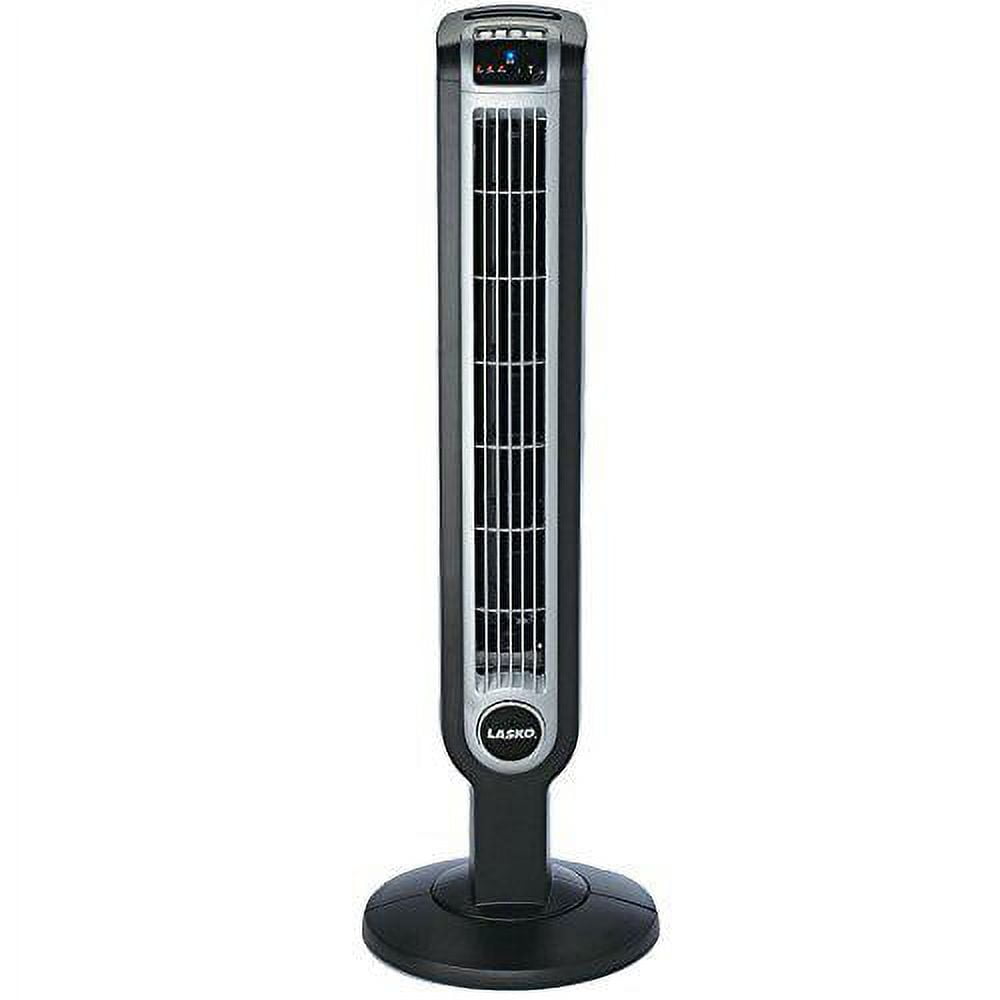 Black and Silver 36-Inch Oscillating Tower Fan with Remote