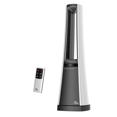 Lasko 27" 1500W Oscillating Bladeless Tower Space Heater with Remote, White/Gray, AW300