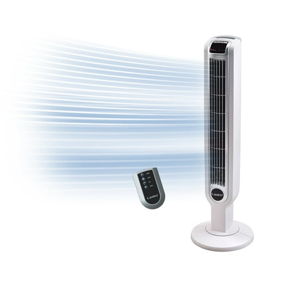 Lasko 3-Speed Remote Controlled Oscillating Tower Fan, White, 2510