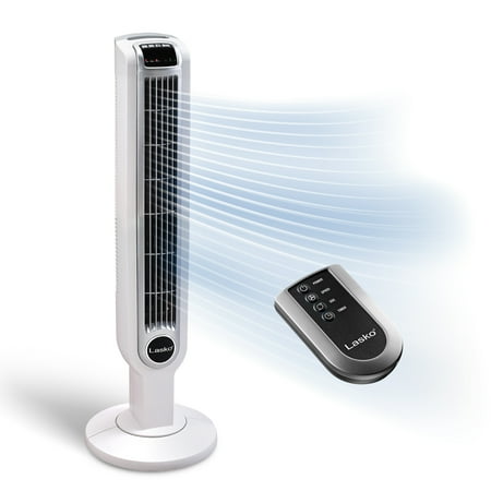 Lasko 3-Speed Remote Controlled Oscillating Tower Fan, White, 2510