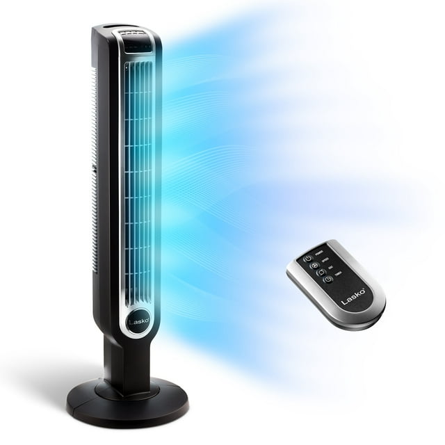 Lasko 36" 3-Speed Oscillating Tower Fan with Remote Control and Timer, Black, 2511, New