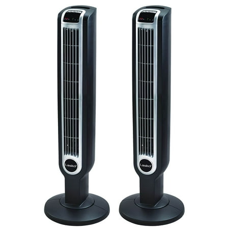 Lasko 36" 3 Speed Programmable Oscillation Tower Fan w/ Remote, Black (2 Pack)