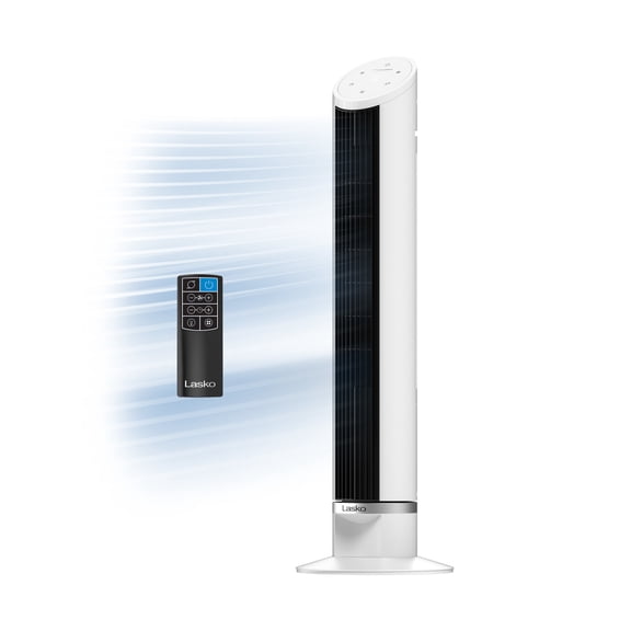 Lasko 36" Quiet Oscillating Tower Fan with Remote Control, DC Motor and 12 Speeds for Whole Room Bedroom Cooling, White, TDC365