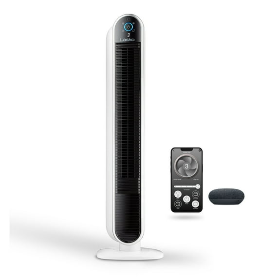 Lasko 40" 5-Speed Smart Tower Fan Powered by Aria, Wi-Fi Connected, Alexa, Google, White, T40735