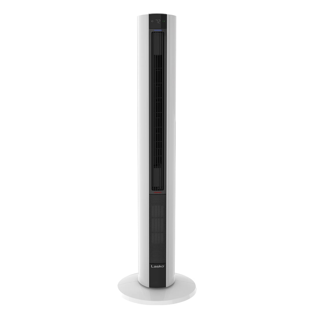 White Ceramic Tower Fan and Heater with Thermostat and Automatic Shut-off