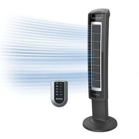 Lasko 42" Oscillating 3-Speed Tower Fan with Ionizer and Remote Control, Gray, 2559