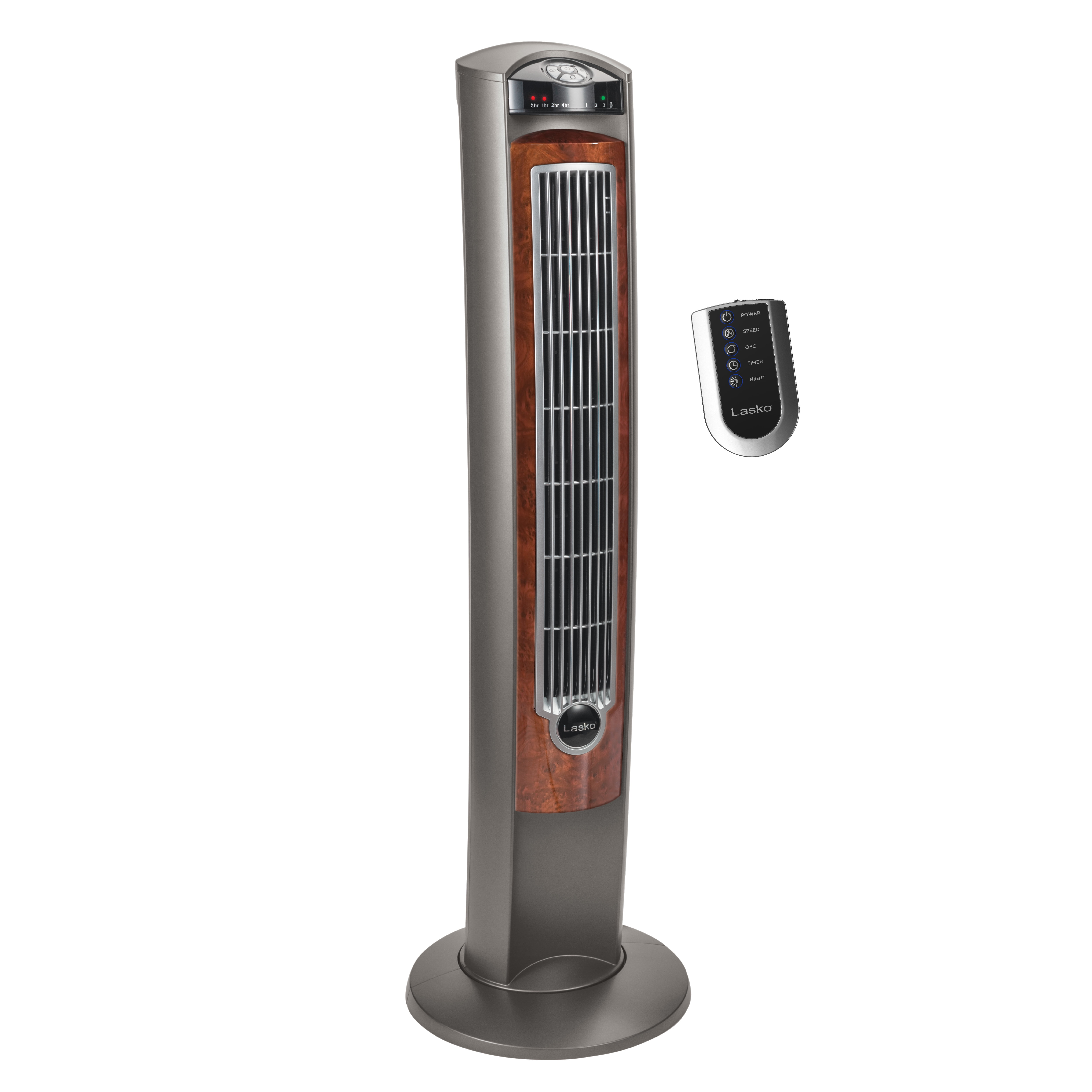 Lasko 42 Wind Curve Oscillating Tower Fan with Nighttime Setting and  Remote, T42954, Gray/Woodgrain - Walmart.com