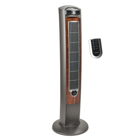 Lasko 42" Wind Curve Oscillating Tower Fan with Nighttime Setting and Remote, T42954, Gray/Woodgrain