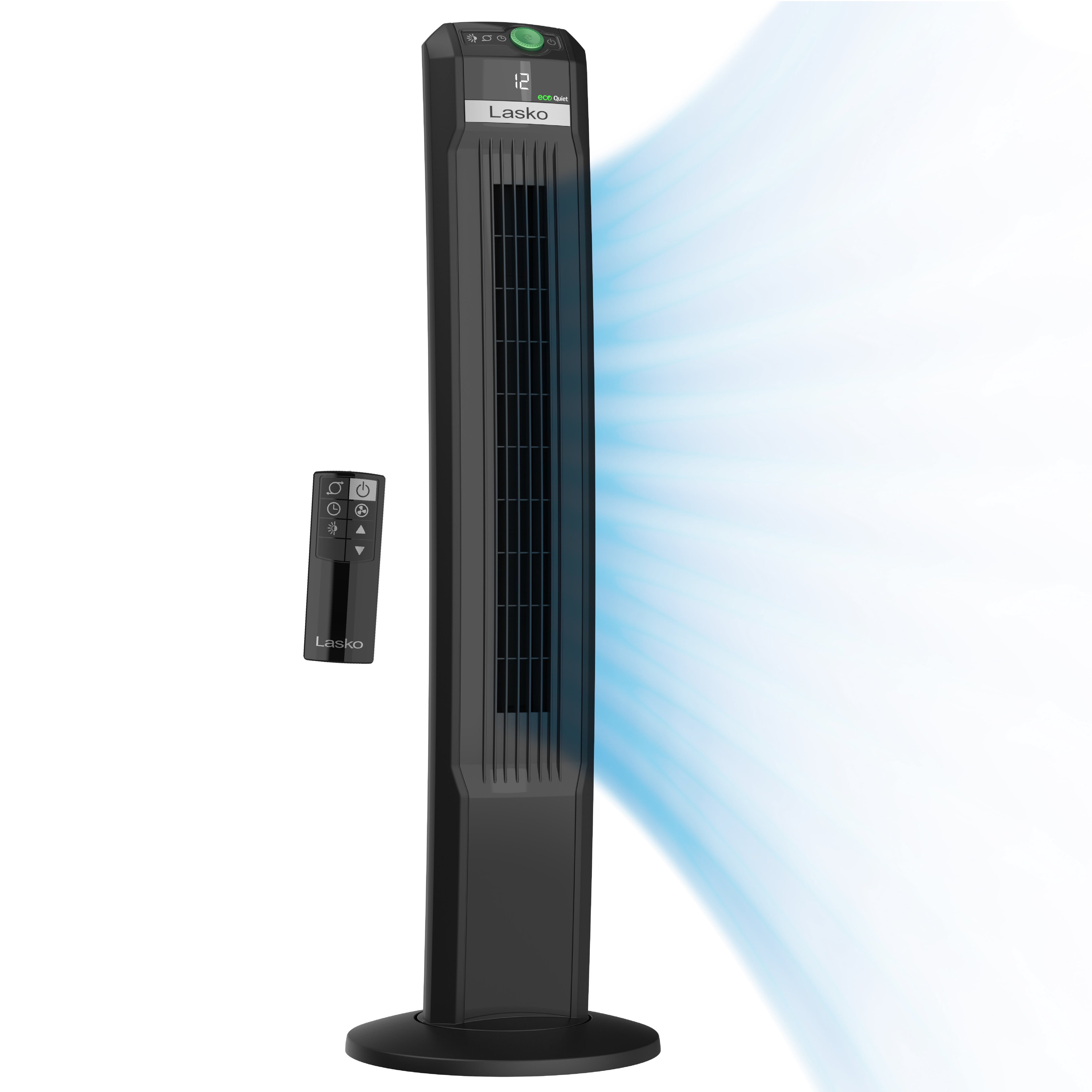 Lasko 42-inch 12-Speed EcoQuiet DC Motor Tower Fan with Remote, T42700, Black, 12.8”L, New - Walmart.com