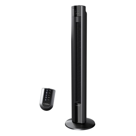 Lasko 48" 3-Speed Oscillating Tower Fan with Remote, Nighttime Setting, T48312, Black